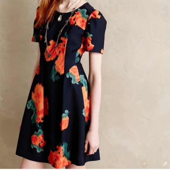 Anthropologie Dresses & Skirts - McGinn by Anthropologie Orange A-Line Puff Sleeve Midi Dress